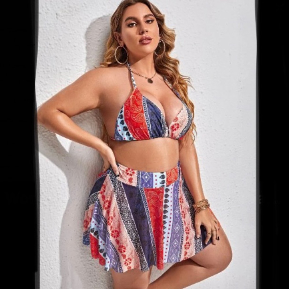Red,White & Blue Bikini W/Skirt. Boutique New